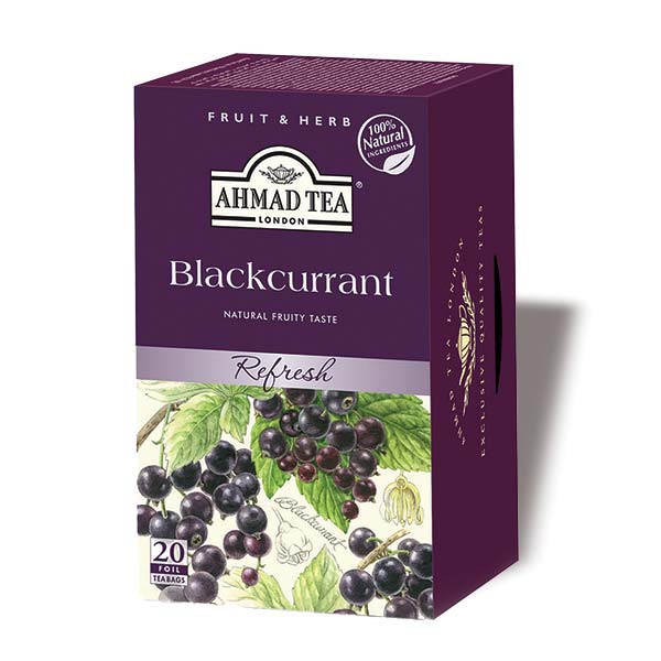 Ein Bild von Ahmad Tea - Blackcurrant - 20 Teebeutel à 1.8g, in der Kategorie Früchtetee Tee im Teebeutel kaufen