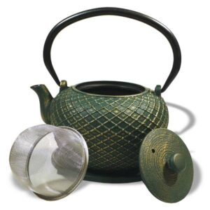 Ein Bild von Eisengusskanne Yoyo 0.9l - Grün/Gold, in der Kategorie Teekannen und Teesets Teekannen mit Sieb Kaufen Teekannen aus Gusseisen kaufen
