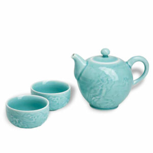 Ein Bild von Teeset Hashi türkis - Kanne mit 2 Cups in schöner Holzbox, in der Kategorie Teekannen und Teesets
