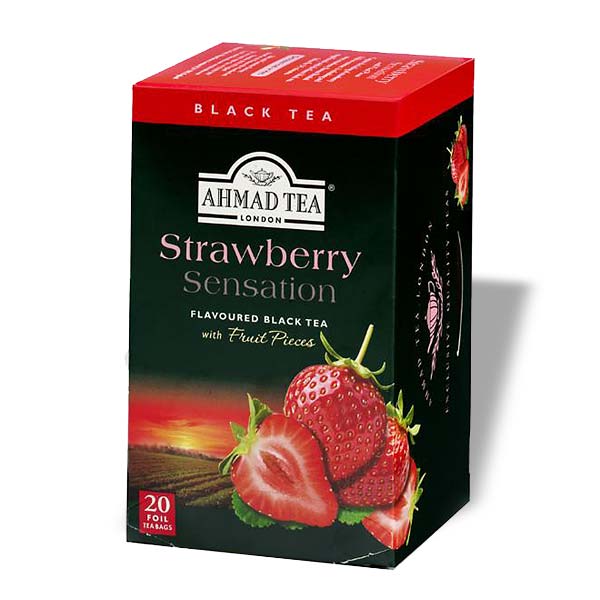 Ein Bild von Ahmad Tea - Strawberry Sensation - 20 Teebeutel à 2g, in der Kategorie Schwarz Tee aromat. Tee im Teebeutel kaufen