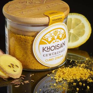 Ein Bild von Gewürzsalz Curry Zitrone - Bio - 90g im Glas mit Bambusdeckel, in der Kategorie Kräuter und Gewürze Salz Curry