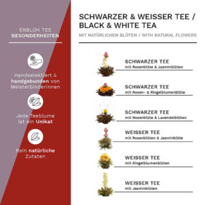 Ein Bild von Creano Tee Blumen 6er Magnetbox "Weisser Tee" und "Schwarzer Tee", in der Kategorie Tee Rosen (Bloomings)