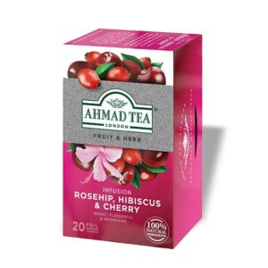 Ein Bild von Ahmad Tea - Rosehip  Hibiscus and Cherry - 20 Teebeutel à 2g, in der Kategorie Früchtetee Tee im Teebeutel kaufen