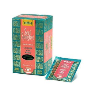 Ein Bild von BOH® Schwarztee Lychee und Rose - 20 Teebeutel à 2g, in der Kategorie Schwarz Tee aromat. Tee im Teebeutel kaufen