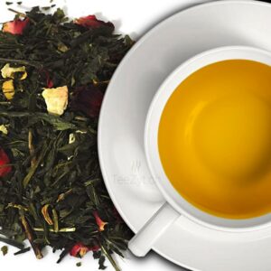 Ein Bild von Japan Grüntee Sencha mit Blutorange, in der Kategorie Grün Tee aromat. Japanischer Grüntee Sencha Tee