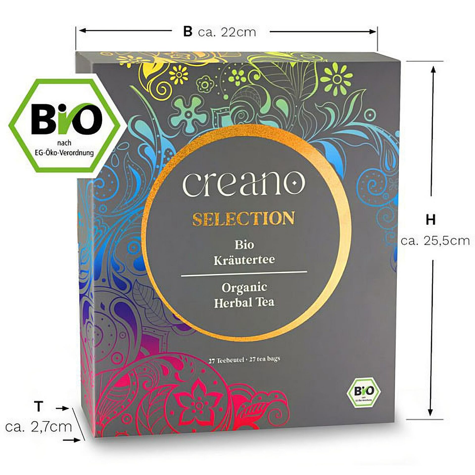 Ein Bild von Creano Bio-Kräuter Tee - 27er Mix-Geschenkbox, in der Kategorie Kräutertee und Gewürztee Tee Geschenk