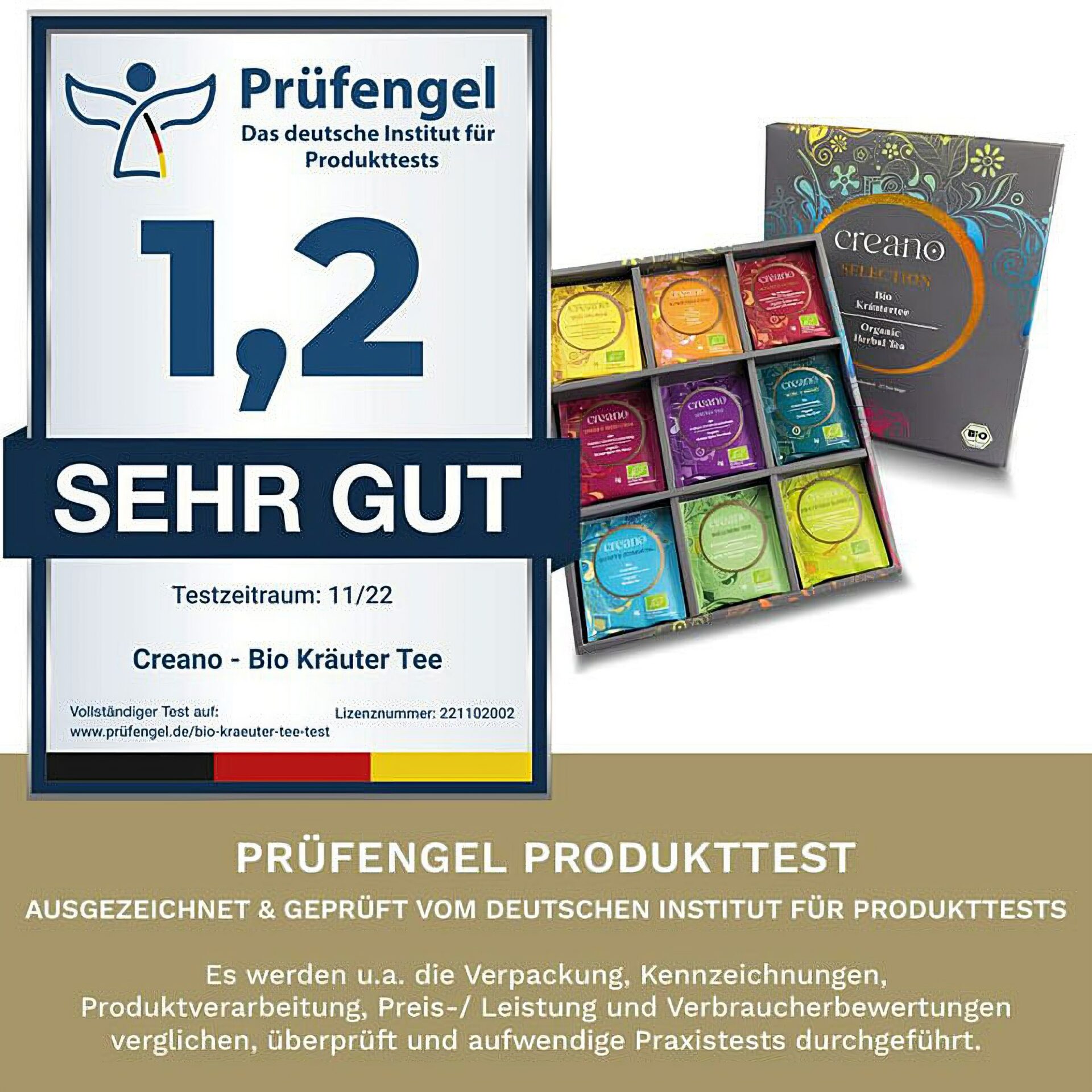 Ein Bild von Creano Bio-Kräuter Tee - 27er Mix-Geschenkbox, in der Kategorie Kräutertee und Gewürztee Tee Geschenk