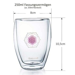 Ein Bild von Creano Doppelwandiges ThermoGlas "Blume des Lebens" | 250ml, in der Kategorie Teetassen und Gläser Tee Geschenk