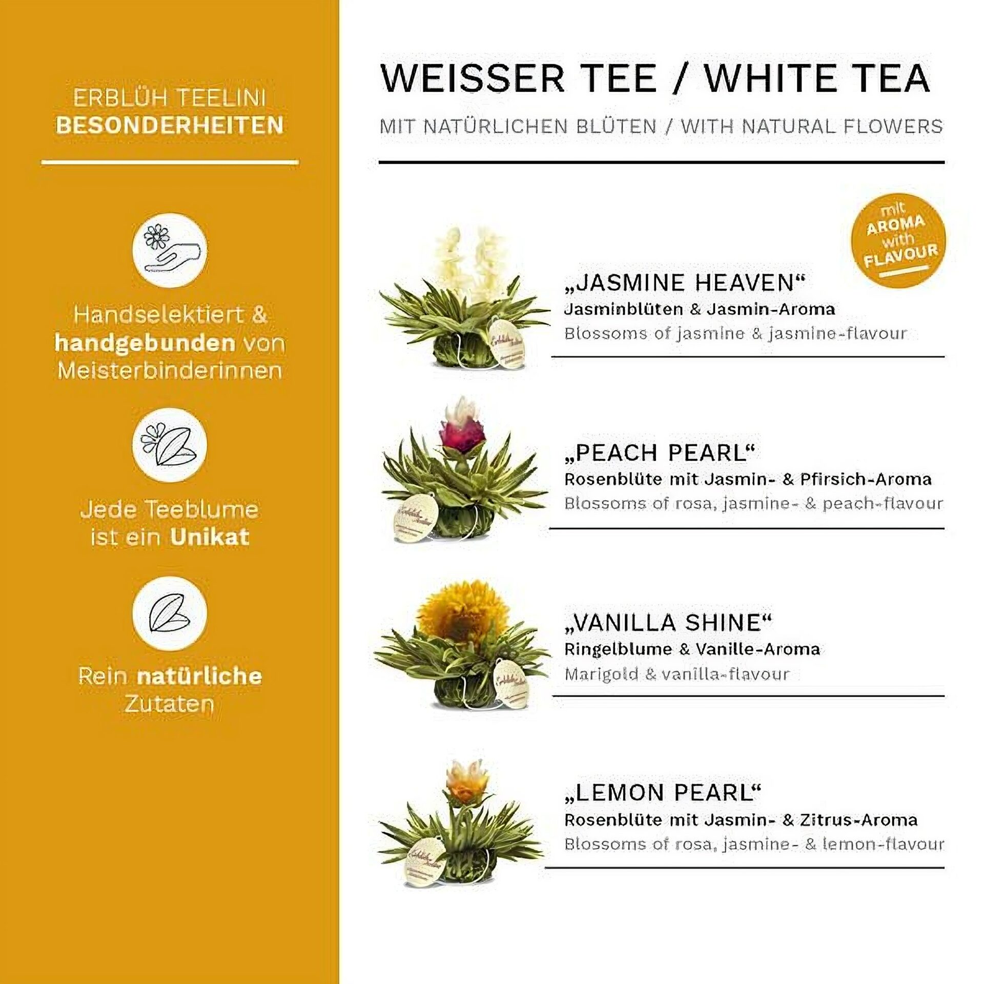 Ein Bild von Creano ErblühTeelini 6er Magnetbox "Weisser Tee", in der Kategorie Tee Rosen (Bloomings) Tee Geschenk