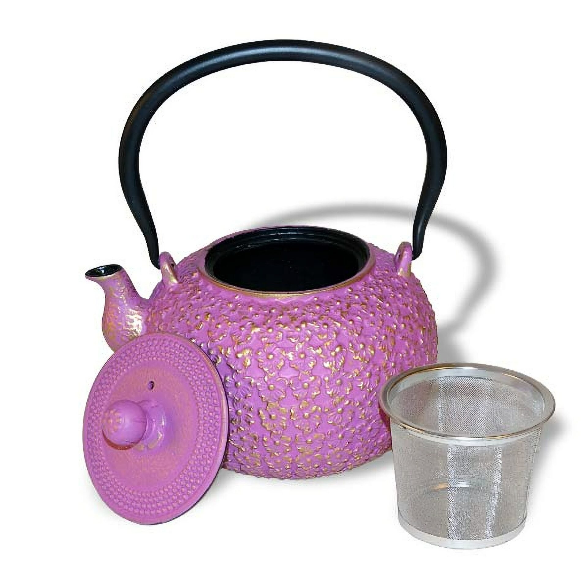 Ein Bild von Eisengusskanne 1.2l - Hana - Purpur / Gold, in der Kategorie Teekannen und Teesets Teekannen mit Sieb Kaufen Teekannen aus Gusseisen kaufen