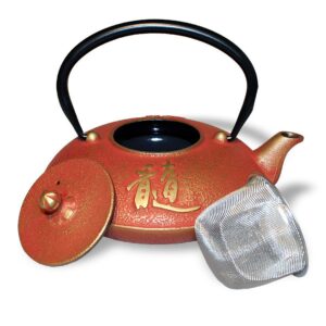 Ein Bild von Eisengusskanne Japan - Zui - Rot - Gold (0.6 l), in der Kategorie Teekannen und Teesets Teekannen mit Sieb Kaufen Teekannen aus Gusseisen kaufen