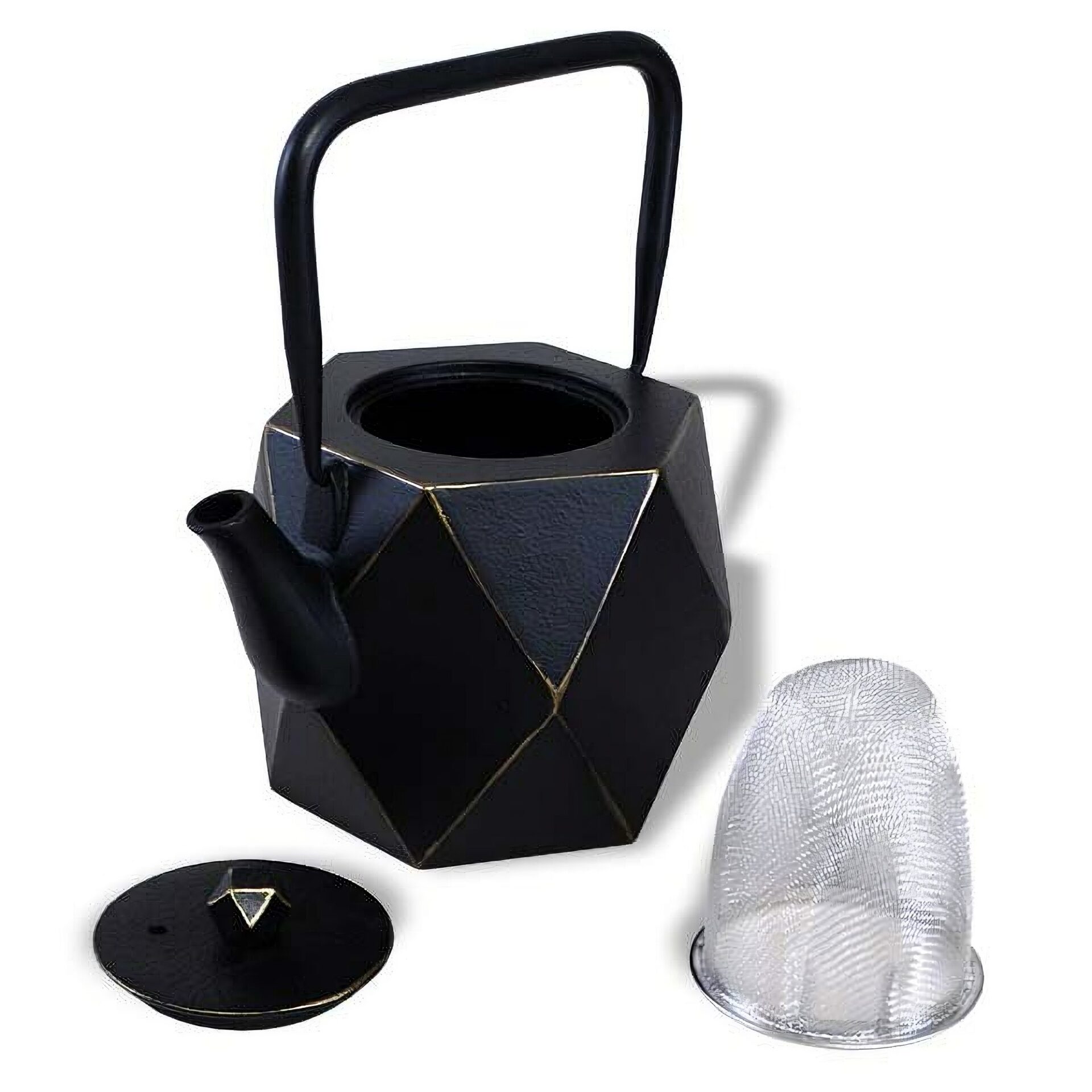 Ein Bild von Eisengusskanne Karo 0.8l - Schwarz-Gold, in der Kategorie Teekannen und Teesets