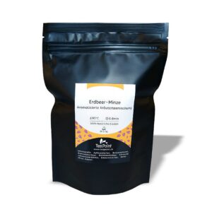 Ein Bild von Kräutertee Erdbeer-Minze - im Pyramidenbeutel, in der Kategorie Kräutertee und Gewürztee Tee