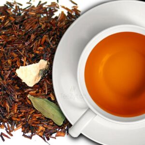 Ein Bild von Rooibush "Kaminfeuer" mit Orangenschale und Gewürze, in der Kategorie Rotbusch und Honeybuschtee Früchtetee Tee