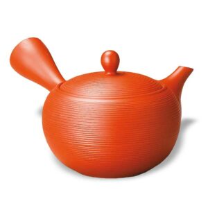 Ein Bild von Kyusu-Kännchen  rund  rot mit Rillen  350 ml, in der Kategorie Teekannen und Teesets