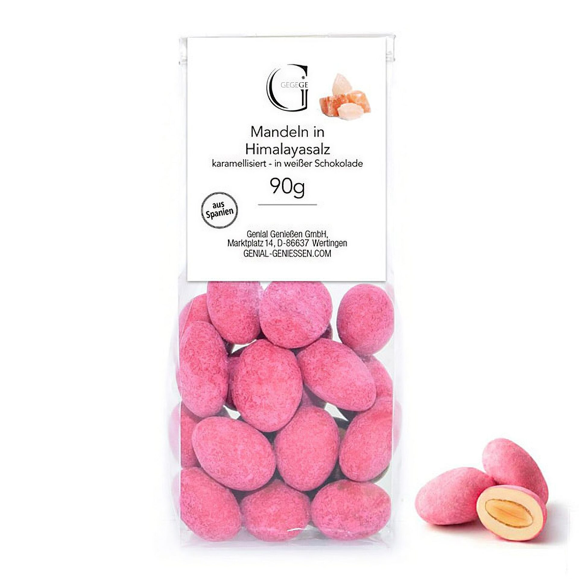 Ein Bild von Mandeln in weisser Schokolade und Himalayasalz, in der Kategorie Nahrungsmittel