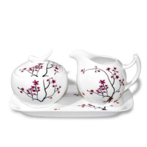 Ein Bild von Milchkännchen und Zuckertopf mit Tablett "Cherry Blossom", in der Kategorie Teezubehör Teekannen und Teesets