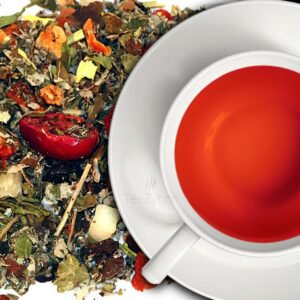 Ein Bild von Früchte und Kräutertee "Minzbeere Frische" mit Erdbeer Minze, in der Kategorie Früchtetee Tee