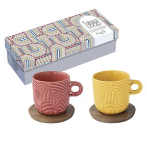 Ein Bild von Porzellanbecher - Take a Loop - 250ml - rot gelb, in der Kategorie Teetassen und Gläser