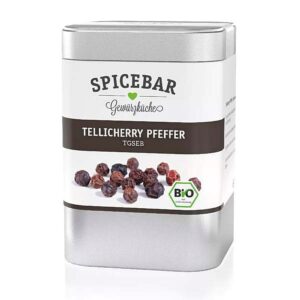 Ein Bild von Tellicherry Pfeffer - Bio - Dose a 90g, in der Kategorie Kräuter und Gewürze