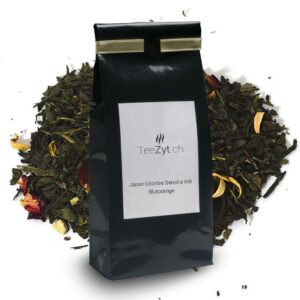 Ein Bild von Japan Grüntee Sencha mit Blutorange, in der Kategorie Grün Tee aromat. Japanischer Grüntee Sencha Tee