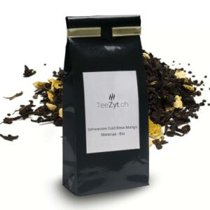 Ein Bild von Schwarztee Cold Brew Mango Maracuja - Bio, in der Kategorie Schwarz Tee aromat.