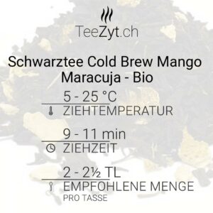 Ein Bild von Schwarztee Cold Brew Mango Maracuja - Bio, in der Kategorie Schwarz Tee aromat.