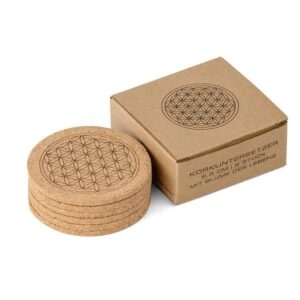 Ein Bild von Untersetzerset aus Kork mit der "Blume des Lebens" | 6 Stück, in der Kategorie Teekannen und Teesets