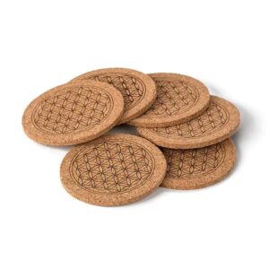 Ein Bild von Untersetzerset aus Kork mit der "Blume des Lebens" | 6 Stück, in der Kategorie Teekannen und Teesets