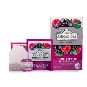 Ein Bild von Ahmad Tea - Mixed Berries & Hibiscus - 20 Teebeutel à 2g, in der Kategorie Früchtetee Tee im Teebeutel kaufen