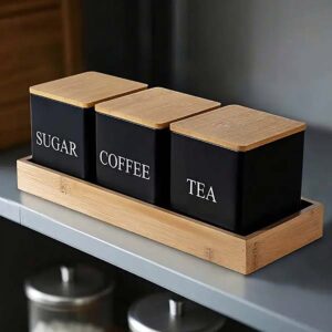 Ein Bild von Aufbewahrungsbüchsen für Tee Kaffee Zucker | Schwarz, in der Kategorie Teedosen