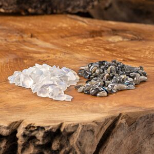 Ein Bild von Glastrinkflasche mit Kristallsteinen - Labradorit Mondstein, in der Kategorie Teezubehör