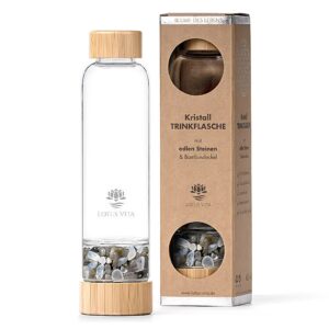 Ein Bild von Glastrinkflasche mit Kristallsteinen - Labradorit  Mondstein, in der Kategorie Teezubehör