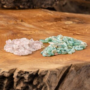 Ein Bild von Glastrinkflasche mit Kristallsteinen - Rosenquarz  Amazonit, in der Kategorie Teezubehör