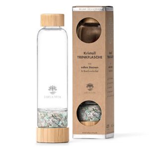 Ein Bild von Glastrinkflasche mit Kristallsteinen - Rosenquarz  Amazonit, in der Kategorie Teezubehör