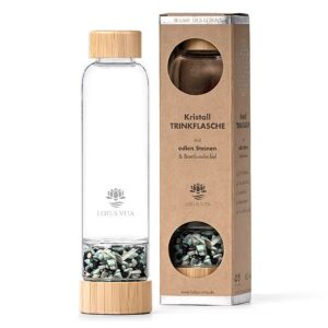 Ein Bild von Glastrinkflasche mit Kristallsteinen - Turmalin  Amazonit, in der Kategorie Teezubehör