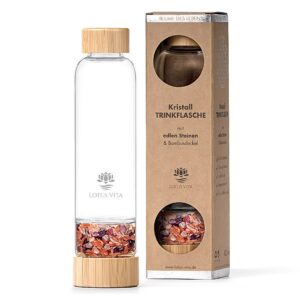 Ein Bild von Glastrinkflasche mit Kristallsteinen - Wassermelonen-Turmalin  Amethyst, in der Kategorie Teezubehör