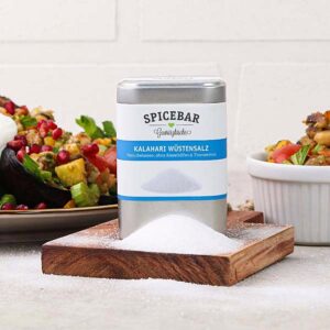 Ein Bild von Kalahari Wüstensalz - fein - Bio - Dose a 200g, in der Kategorie Kräuter und Gewürze