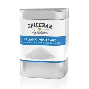 Ein Bild von Kalahari Wüstensalz - fein - Bio - Dose a 200g, in der Kategorie Kräuter und Gewürze