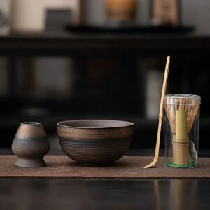 Ein Bild von Matcha Set - Braun Gold, in der Kategorie Teezubehör Matcha Set Matcha Besen Matcha Besenhalter Matcha Löffel Matcha Schalen Matcha Zubehör