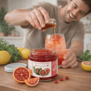 Ein Bild von Blutorange Fruchtperlen für Bubble Tea - 240g, in der Kategorie Nahrungsmittel Popping Bobas