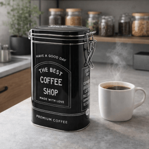 Ein Bild von Bügelverschlussdose Schwarz - Coffee Shop, in der Kategorie Teedosen