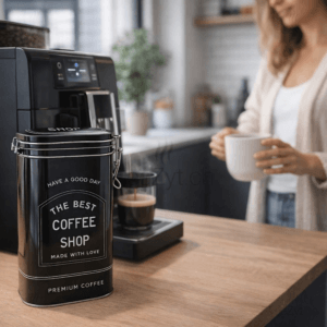 Ein Bild von Bügelverschlussdose Schwarz - Coffee Shop, in der Kategorie Teedosen
