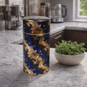 Ein Bild von Dose 200g gold/blau, in der Kategorie Teedosen