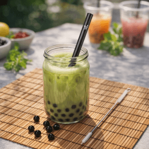 Ein Bild von Edelstahl Strohhalm für Bubble Tea - Schwarz, in der Kategorie Teezubehör