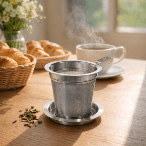 Ein Bild von Edelstahlfilter mit Abtropftablett, in der Kategorie Teesiebe und Teefilter