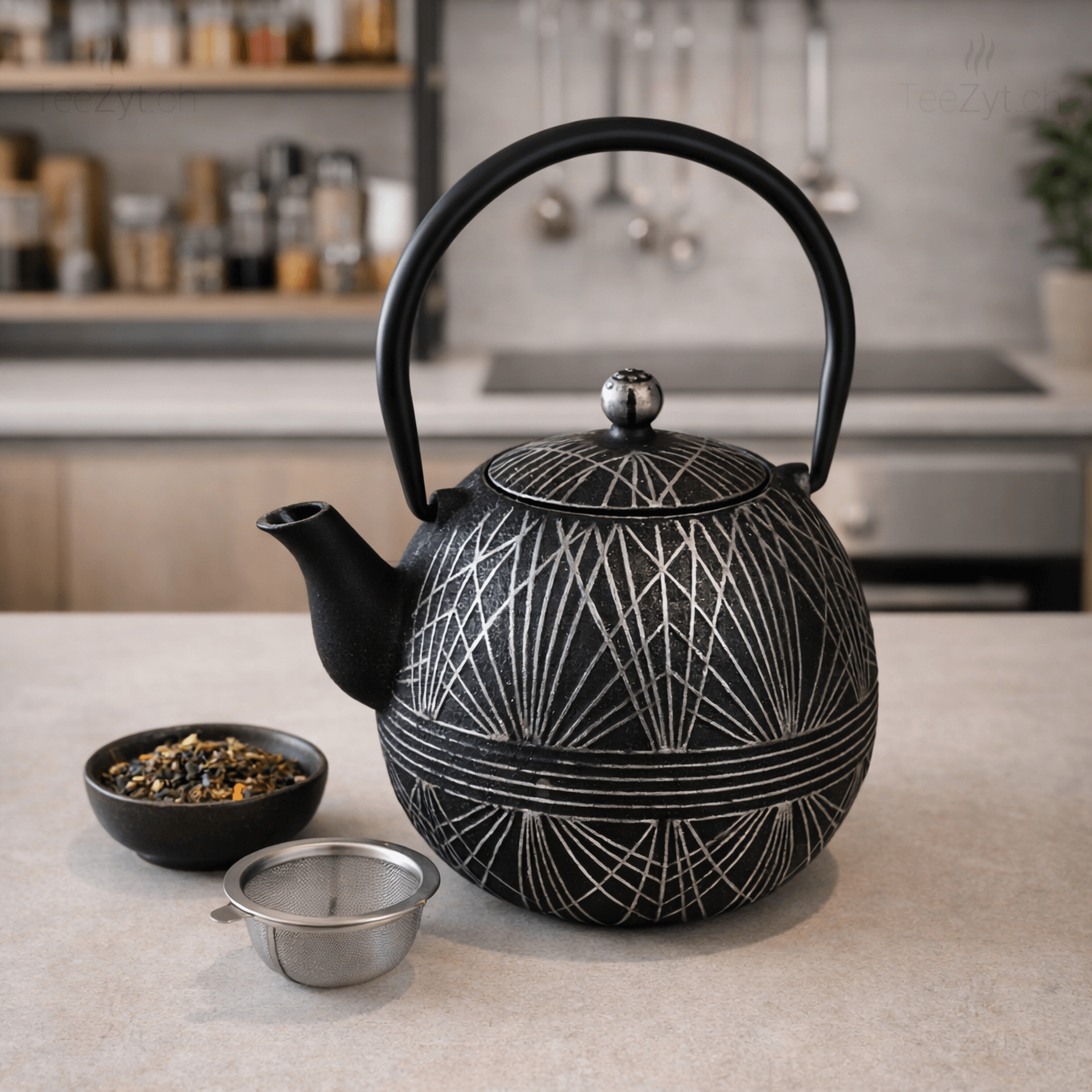 Ein Bild von Eisengusskanne "Datong" 0.85l - Schwarz, in der Kategorie Teekannen und Teesets Teekannen mit Sieb Kaufen Teekannen aus Gusseisen kaufen