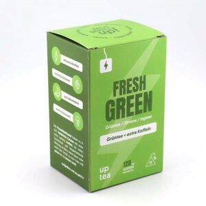 Ein Bild von Fresh Green - Grüntee Zitrone Ingwer - extra Koffein, in der Kategorie Grün Tee aromat. Grüntee Tee für Energie Tee mit Koffein Tee im Teebeutel kaufen