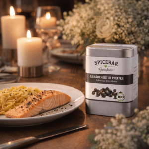 Ein Bild von Geräucherter Pfeffer - Bio - Dose a 80g, in der Kategorie Kräuter und Gewürze Pfeffer