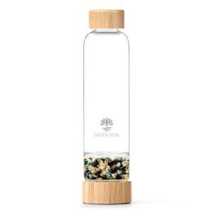 Ein Bild von Glastrinkflasche mit Kristallsteinen - Goldener Beryll  Turmalin  Türkis, in der Kategorie Teezubehör Karaffen Thermosflaschen und Trinkflaschen